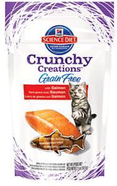 Grain-free: Hill's Pet Nutrition Inc. offers Science Diet crunchy creations grain-free cat treats.