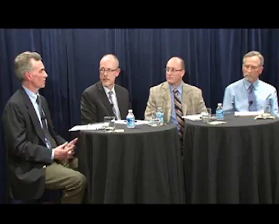 Veterinarians William Flynn, G. Donald Ritter, Randy Singer and Stephen Sutherland address antibiotic use in feed during a recent roundtable discussion.
