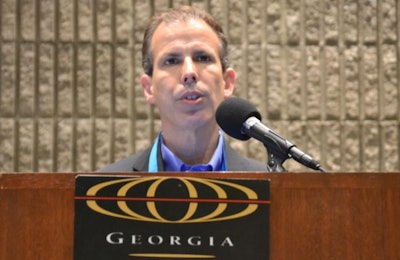 Perry Goldschein, BASF, addresses concerns about antibiotics in animal agriculture at the 2018 International Production & Processing Expo. | Roy Graber