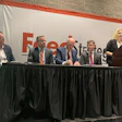 (L-R) Aidan Connally with AgriTech, Peter Ensch with WEM Automation, Loren Field with Younglove Construction, Scott Anderson with CPM, and Elise Schafer with Feed & Grain