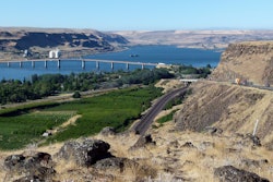 Columbia river with barge