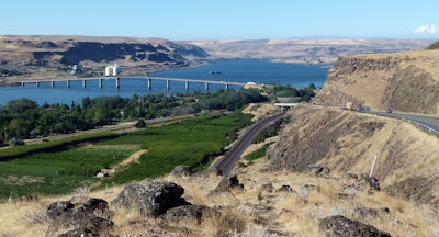 Columbia river with barge