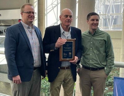 Kent Nutrition Group’s (KNG) Mason (Mich.) Plant wins AFIA’s 2021 Commercial Dry Feed Facility of the Year award. From left: Mike Gauss, president; Duke Tanguy, central region director of operations; and Jason Lents, senior director of operations.