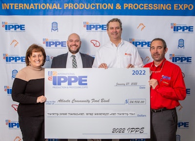 (From left): Constance Cullman, president & CEO, AFIA; Eric Zito, vice president of membership and exposition services, NAMI; Ben Burgess, corporate relations manager, Atlanta Community Food Bank; and Nath Morris, executive vice president – expo, USPOULTRY Photo: IPPE