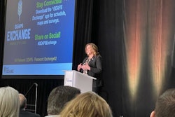 Barbara Grove, GEAPS president of the International Board of Directors, begins the awards ceremony. Photo: Lisa Cleaver