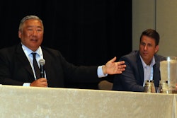 Andrew Hwang (left) and Rodney Nye (right) speaking on supply chain disruptions at the 2022 Purchasing and Ingredient Suppliers Conference. Photo: AFIA