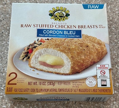 Value added, ready-to-cook frozen, stuffed chicken products like chicken cordon bleu repeatedly warn consumers to avoid unsafe consumption. (Austin Alonzo)