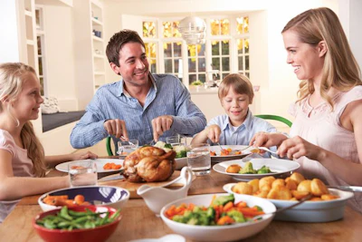 family-having-roast-chicken-dinner