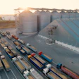 Grain Trucks Waiting At Terminal To Be Unloaded