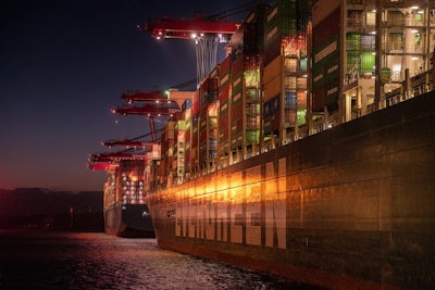 Port Cargo Ship At Night
