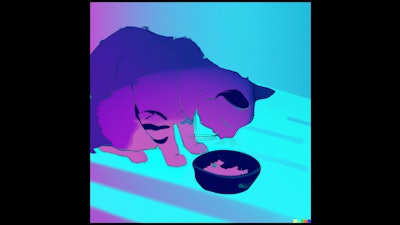Dall·e 2023 05 18 13 59 43 Cat Eating From Bowl, Vaporwave