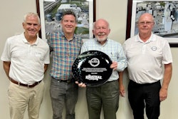 Left to right: Mike Meredith, SVP, operations at Krusteaz, Andy Heily, president & CEO at Krusteaz, Rick Siemer, president & CEO at Siemer Milling and Red Tegeler, senior vice president at Siemer Milling, at The Krusteaz Company's Hopkinsville, Kentucky, facility.