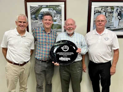 Left to right: Mike Meredith, SVP, operations at Krusteaz, Andy Heily, president & CEO at Krusteaz, Rick Siemer, president & CEO at Siemer Milling and Red Tegeler, senior vice president at Siemer Milling, at The Krusteaz Company's Hopkinsville, Kentucky, facility.