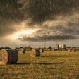 Raining On Hay Field In Front Of Facility