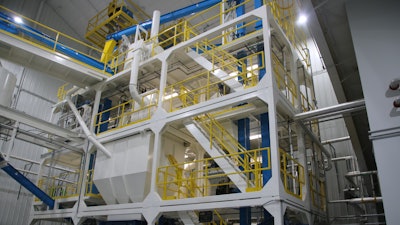 Each module is around 40 feet long by approximately 8 feet wide by 9.5 feet tall. Handrails and siderails are installed throughout to keep employees safe from falling or slipping hazards.