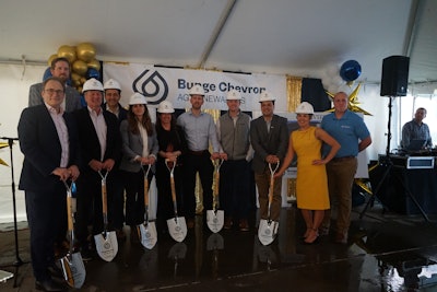 Local officials, Bunge Chevron Ag Renewables' leadership and Bunge Destrehan operations management celebrate the ground breaking of a new oilseed processing facility on the Gulf Coast.