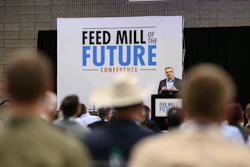 Keynote speaker addressing the audience at the 2024 Feed Mill of the Future Conference.