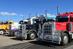 Semi Trucks Parked In Row