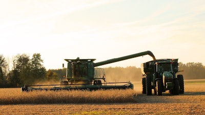 Soybean Harvest Combine Truck Loading