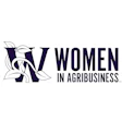Women in Agribusiness logo with leaf design in navy blue