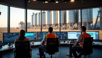 Workers Siting In Grain Elevator Control Room