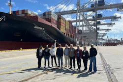 The first-ever shipment of U.S. corn fermented protein certified under the U.S. Grains Council's (USGC's) corn sustainability assurance protocol (CSAP) recently arrived in the United Arab Emirates (UAE). The shipment is the result of a commercial agreement negotiated at recent Council conferences and events. Customers are pictured touring the Port of Savannah with USGC Regional Director for Europe, the Middle East and Africa (EMEA) Ramy H. Taieb (fourth from left) after the Council's Export Exchange conference in October.