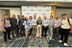 U.S. Grains & BioProducts Council's Marketing Specialist Angélica Ríos (fifth from right) and USGBC Regional Consultant Alejandro Gonzalez (fourth from right) recently led a team of Latin American poultry industry stakeholders to the 2025 Chicken Marketing Summit in Savannah, GA.