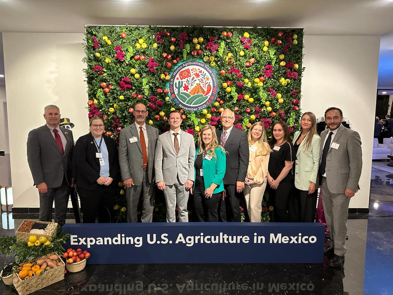 The U.S. Grains & BioProducts Council (USGBC) recently participated in a U.S. Department of Agriculture Agricultural Trade Mission (USDA ATM) in Mexico to build upon existing trade relationships with U.S. agriculture's largest export market. Pictured from left to right at U.S. Ambassador to Mexico Ronald D. Johnson's residence are USGBC Vice Chairman Jay Reiners; Growth Energy Director of Public Policy Emily Marthaler; National Sorghum Producers (NSP) CEO Tim Lust; USGBC President and CEO Ryan LeGrand; NSP Director of Market Development Shelee Padget; Ringneck Energy President and CEO Walt Wendland; USGBC Director in Mexico Heidi Bringenberg; USDA Agricultural Trade Office Director Jasmine Osinski; USGBC Deputy Director in Mexico Estefania Perez; and USGBC Ethanol Consultant Galo Galeana.
