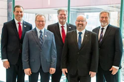 CHS members reelected five members of the CHS Board of Directors at the 2025 CHS Annual Meeting. Reelected were, from left, Jerrad Stroh, Juniata, Nebraska; Kevin Throener, Cogswell, North Dakota; Hal Clemensen, Aberdeen, South Dakota; Mark Farrell, Cross Plains, Wisconsin; and Alan Holm, Sleepy Eye, Minnesota.