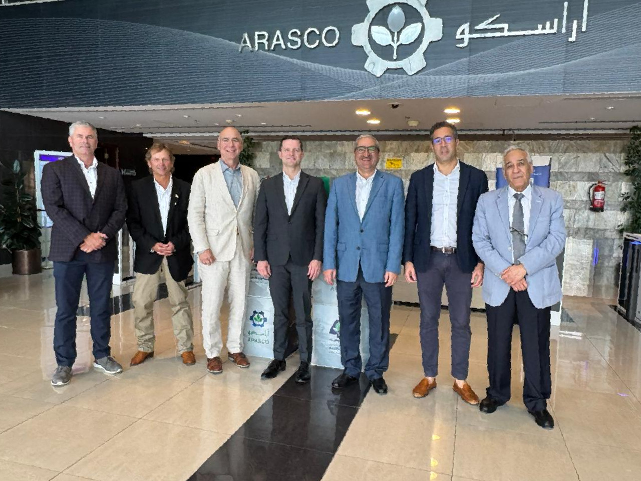 U.S. Grains & BioProducts Council (USGBC) board members and staff recently traveled to Saudi Arabia as part of an officers' mission to develop U.S. corn and corn co-product exports to the country. Pictured from left to right are USGBC Vice Chairman Jay Reiners; USGBC Secretary-Treasurer Jay Fischer; USGBC Chairman Mark Wilson; USGBC President and CEO Ryan LeGrand; USGBC Regional Director for Europe, the Middle East and Africa Ramy H. Taieb; USGBC Deputy Regional Director for Africa Mohamed Salah Bouthour; and USGBC Saudi Arabia Consultant Nabeel Salameh.