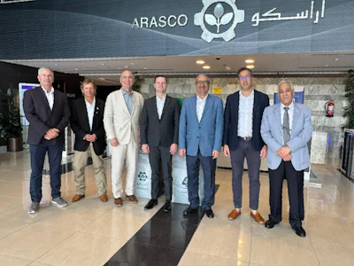 U.S. Grains & BioProducts Council (USGBC) board members and staff recently traveled to Saudi Arabia as part of an officers' mission to develop U.S. corn and corn co-product exports to the country. Pictured from left to right are USGBC Vice Chairman Jay Reiners; USGBC Secretary-Treasurer Jay Fischer; USGBC Chairman Mark Wilson; USGBC President and CEO Ryan LeGrand; USGBC Regional Director for Europe, the Middle East and Africa Ramy H. Taieb; USGBC Deputy Regional Director for Africa Mohamed Salah Bouthour; and USGBC Saudi Arabia Consultant Nabeel Salameh.