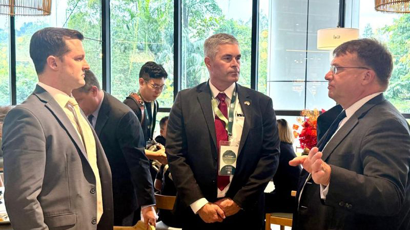 The U.S. Grains & BioProducts Council (USGBC) recently joined a U.S. Department of Agriculture (USDA) team in Kuala Lumpur, Malaysia to explore opportunities to increase U.S. export opportunities for feed grains and their co-products. Pictured from left to right are USGBC President and CEO Ryan LeGrand, USGBC Vice Chairman Jay Reiners and U.S. Ambassador to Malaysia Edgard D. Kagan.