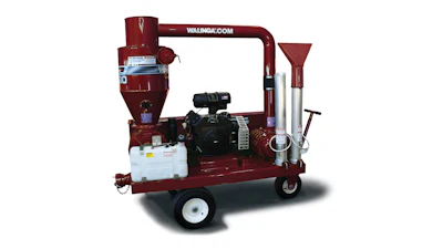 Red industrial mobile pneumatic conveying machine with mechanical components
