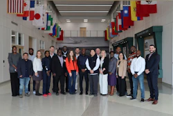 The U.S. Grains & BioProducts Council (USGBC) and North Dakota Corn recently welcomed a delegation of energy and transportation sector stakeholders to the Northern Crops Institute (NCI) for a course on ethanol production and procurement. Pictured at NCI are USGBC Ethanol Consultant in Mexico Christian Santamaria (second from left); USGBC Deputy Regional Director for Europe and the Middle East Ana Maria Ballesteros (fourth from left); USGBC Regional Ethanol Consultant for the Middle East and Africa Gbenga Apampa (eighth from left); USGBC Director in Japan Tommy Hamamoto (eighth from right); USGBC Director for Global Ethanol Export Development Alicia Koch (seventh from right); and USGBC Ethanol Consultant Rowena Torres-Ordonez (fourth from right).