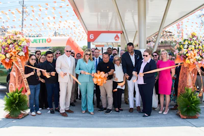 Recently, the U.S. Grains & BioProducts Council (USGBC) participated in a U.S. Department of Agriculture (USDA) trade mission to the Philippines. Pictured cutting the ribbon at a retail gas station carrying E20 fuel are USGBC Director of Global Ethanol Export Development Alicia Koch (rightmost); Growth Energy Director of Global Policy Emily Marthaler (second from right); Renewable Fuels Association Vice President of Government Affairs Ed Hubbard (third from right); USDA Under Secretary for Trade and Foreign Agricultural Affairs Michelle Bekkering (fourth from left); and USGBC Chairman Mark Wilson (third from left).