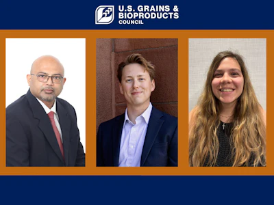 The U.S. Grains & BioProducts Council recently added Deputy Regional Director for South Asia Arup Mitra (left), Ethanol Economics and Policy Manager Tom Poole (center) and Industry Relations Intern Jadyn Taylor (right) to its global staff.