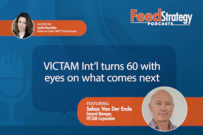 Feed Strategy Podcasts episode featuring Sebas Van Der Ende from VICTAM Corporation discussing the company's 60th anniversary and future plans, hosted by Jackie Roembke.