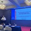 U.S. Grains & BioProducts Council (USGBC) Director in China Manuel Sanchez (right) and USGBC Consultant Xiaoming Wang (left) shared the quality and availability of U.S. sorghum at the 14th International and Domestic Sorghum and Barley Market Seminar.