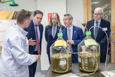 Alltech Ireland Applications Laboratory opening at the company’s European headquarters in Dunboyne, County Meath, Ireland, with a ribbon-cutting ceremony officiated by Minister Heydon, Minister Muir, Dr. Mark Lyons, Deirdre Lyons and Dr. Patrick Ward.