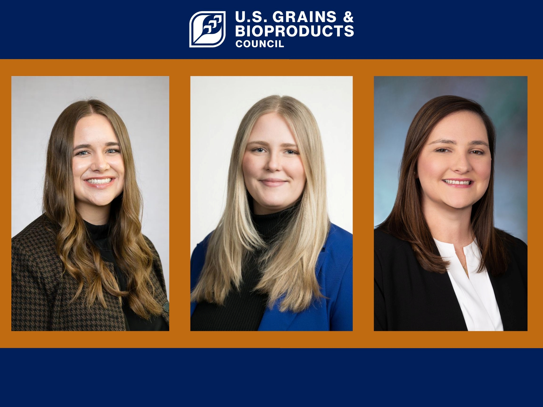 Emma Freebairn (left), Samantha Redfern (center) and Emily Schneider (right) recently transitioned to new roles in the U.S. Grains & BioProducts Council's (USGBC's) Washington, D.C. headquarters.