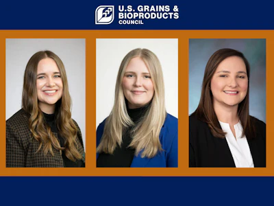 Emma Freebairn (left), Samantha Redfern (center) and Emily Schneider (right) recently transitioned to new roles in the U.S. Grains & BioProducts Council's (USGBC's) Washington, D.C. headquarters.