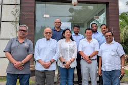 The U.S. Grains & BioProducts Council (USGBC) held meetings with Indian aquaculture industry stakeholders to share the nutritional and environmental benefits of U.S. distiller's dried grains with solubles (DDGS). Pictured during a meeting with BMR Group are USGBC Regional Consultant Amit Sachdev (leftmost), USGBC Deputy Regional Director for South Asia Arup Mitra (third from left), USGBC Program Manager Monika Madan (fourth from left) and USGBC Director of Global Sustainability Carlos F. Suárez (fourth from right).