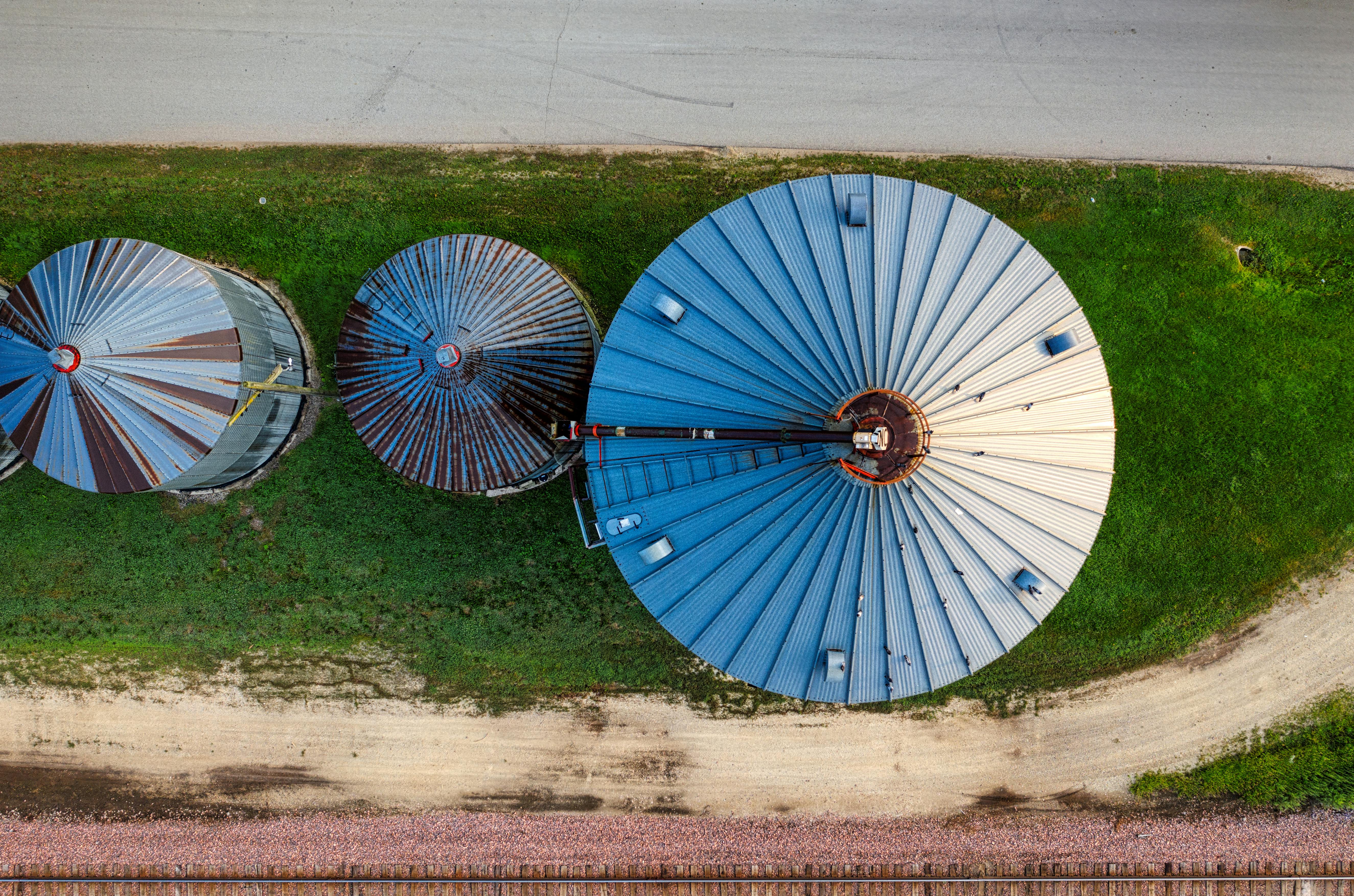 Arial View Grain Bins