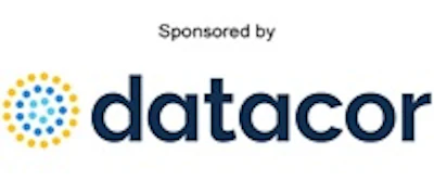 Datacor logo featuring golden dot pattern symbol with navy blue company name