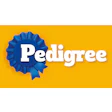 Pedigree logo featuring blue rosette ribbon badge with white text on yellow background