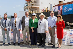 L to R: William Campbell, Liberty Maritime; Captain Willie Barrere, American Maritime Officers; John Owen, USA Rice; Michelle Bekkering, USDA Deputy Under Secretary for Trade and Foreign Agricultural Affairs; Dr. Mike Strain, Louisiana Department of Agriculture; Matthew Nims, World Food Programme; Beth Brach, Port of New Orleans.