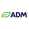 ADM logo featuring a green leaf symbol and navy blue text