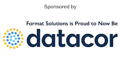 Datacor logo featuring navy wordmark with yellow and blue circular dot symbol