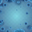 Blue microscopic visualization of viruses and cells floating in scientific background
