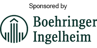 Boehringer Ingelheim logo featuring a circular geometric symbol with vertical lines and company name in black text